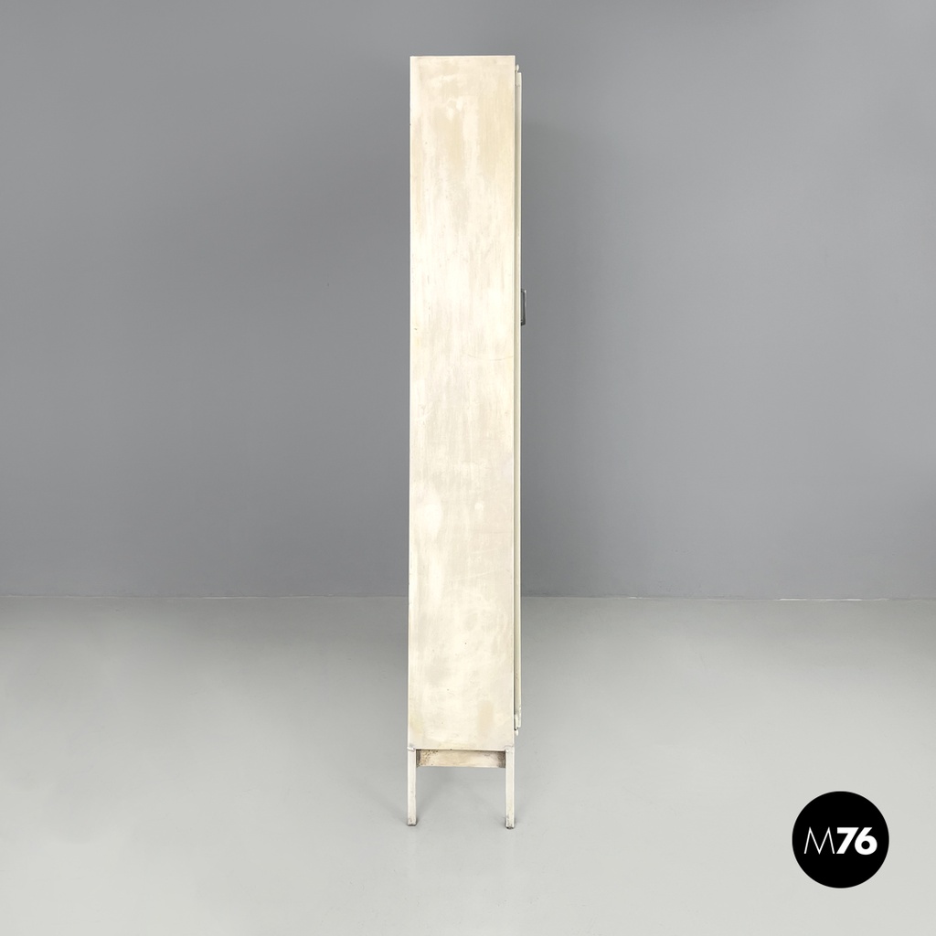 Italian mid-century modern white industrial bathroom two doors cabinet, 1960s