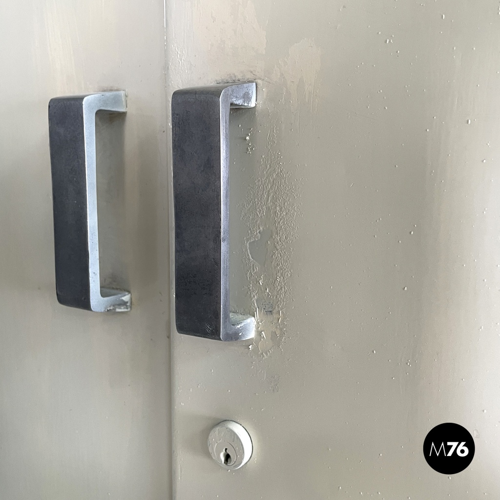 Italian mid-century modern white industrial bathroom two doors cabinet, 1960s