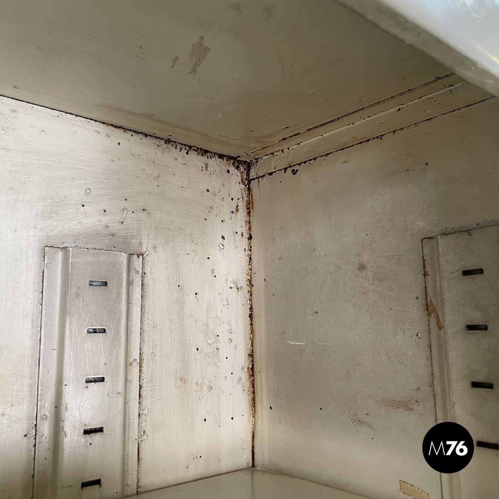 Italian mid-century modern white industrial bathroom two doors cabinet, 1960s