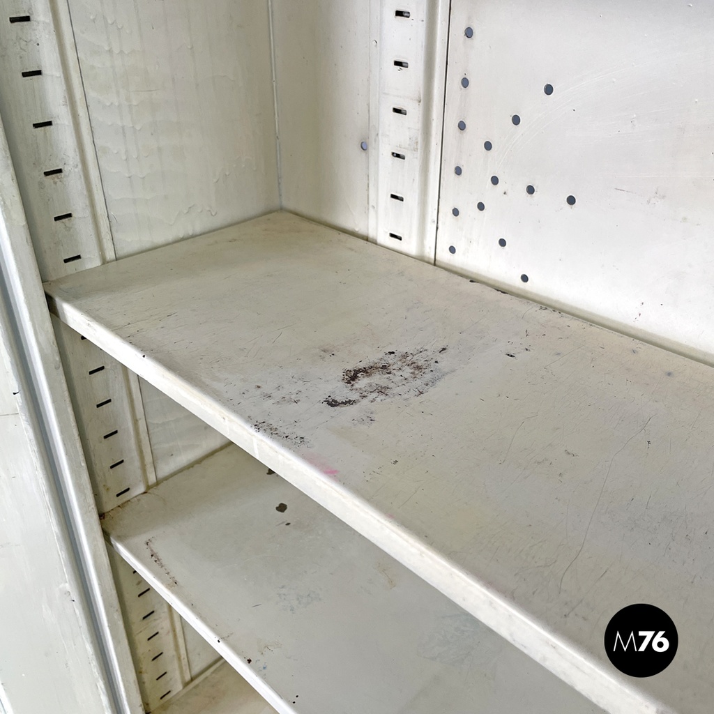 Italian mid-century modern white industrial bathroom two doors cabinet, 1960s