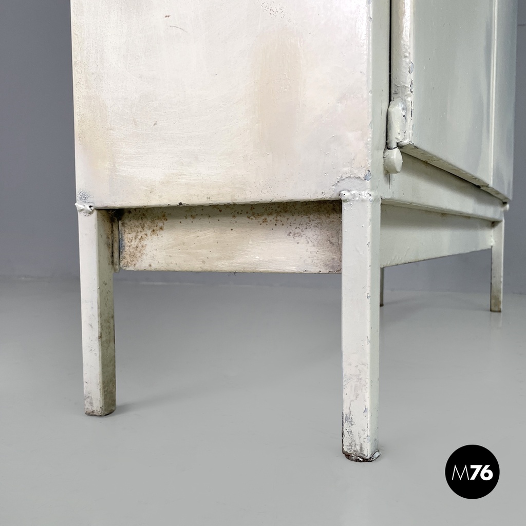 Italian mid-century modern white industrial bathroom two doors cabinet, 1960s