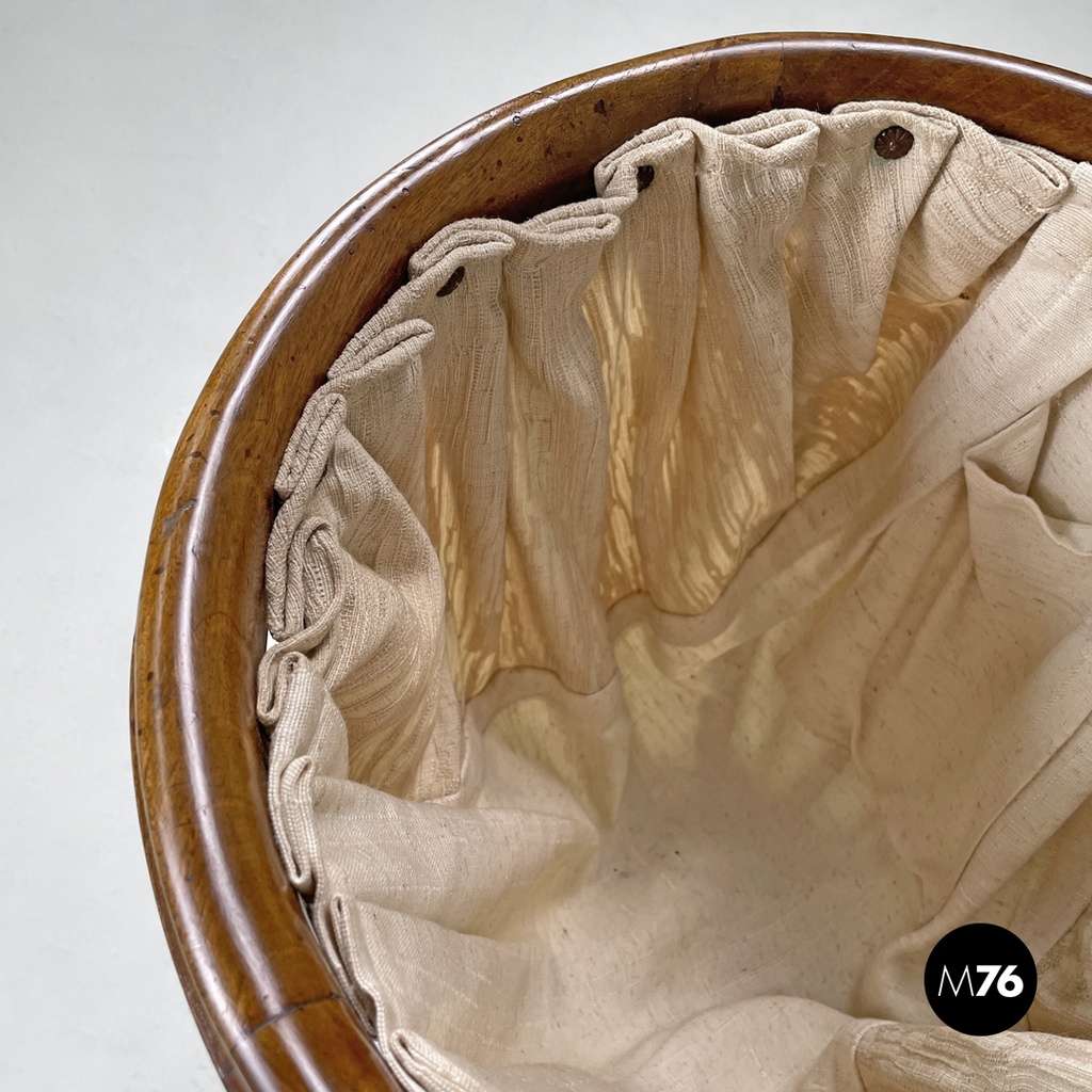 Italian antique sewing stand with wood basket and fabric lining, 1800s