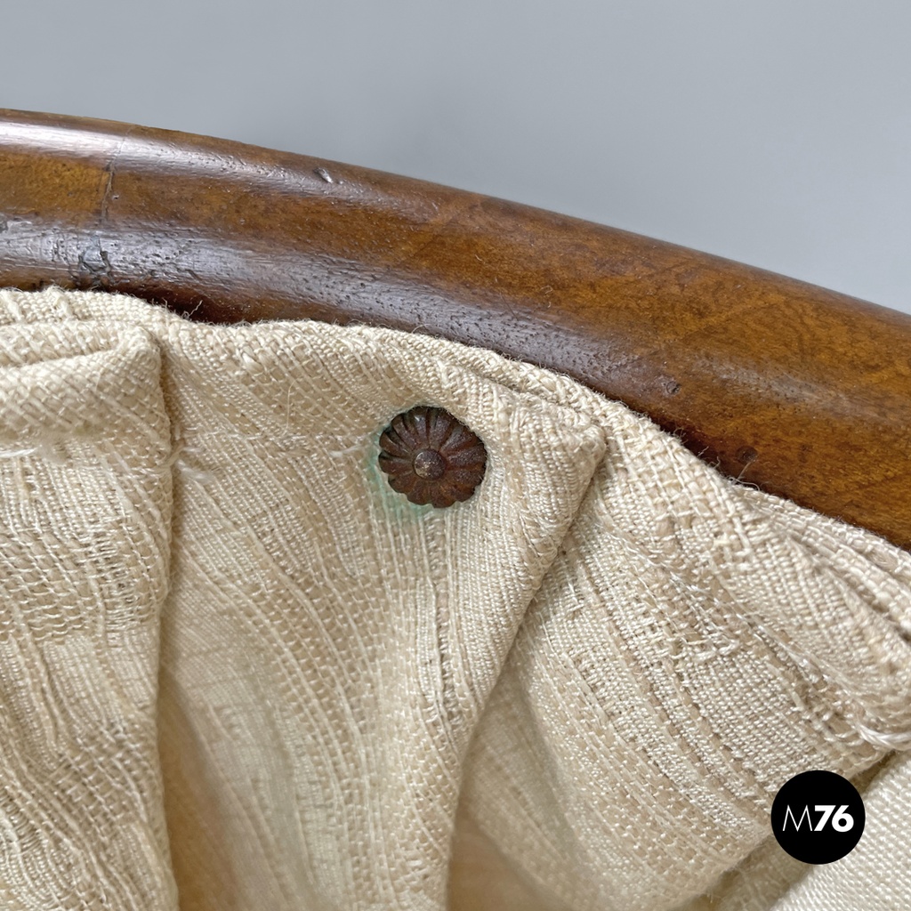 Italian antique sewing stand with wood basket and fabric lining, 1800s