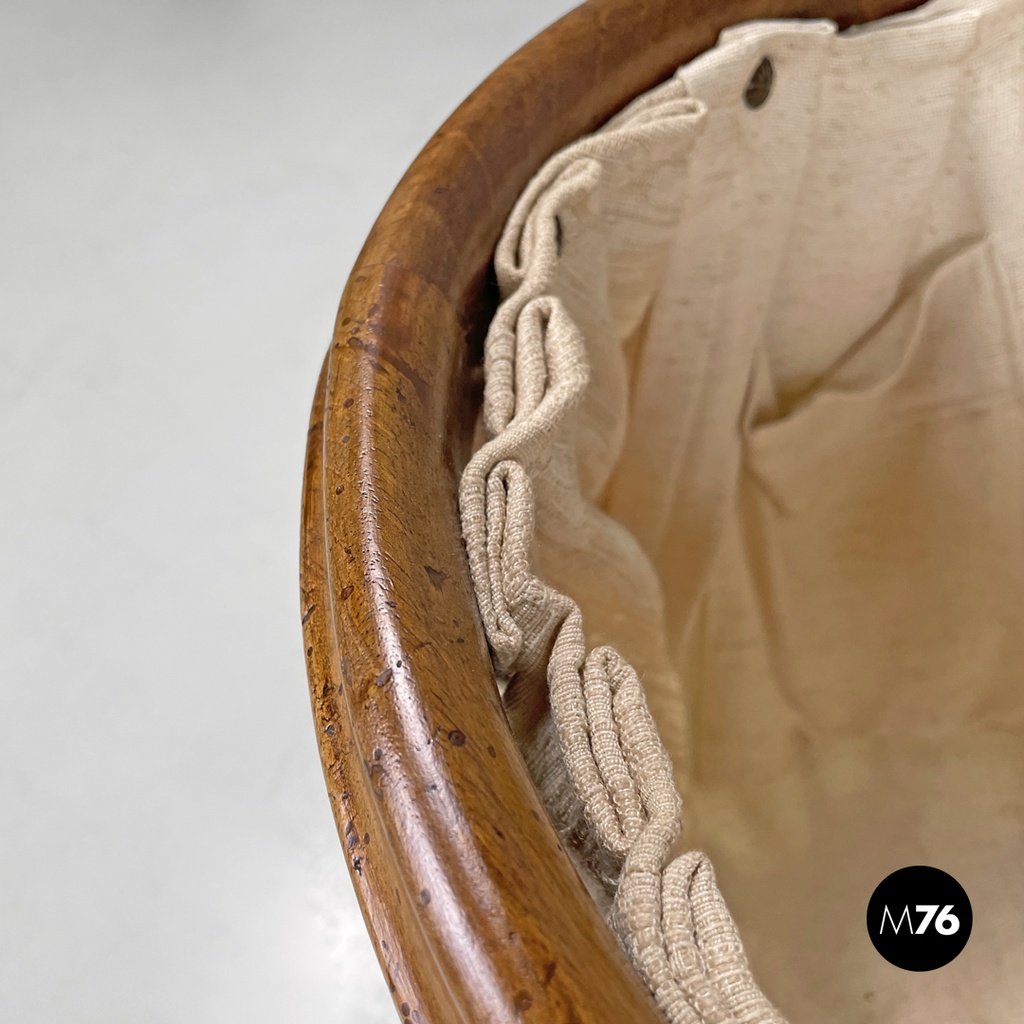 Italian antique sewing stand with wood basket and fabric lining, 1800s
