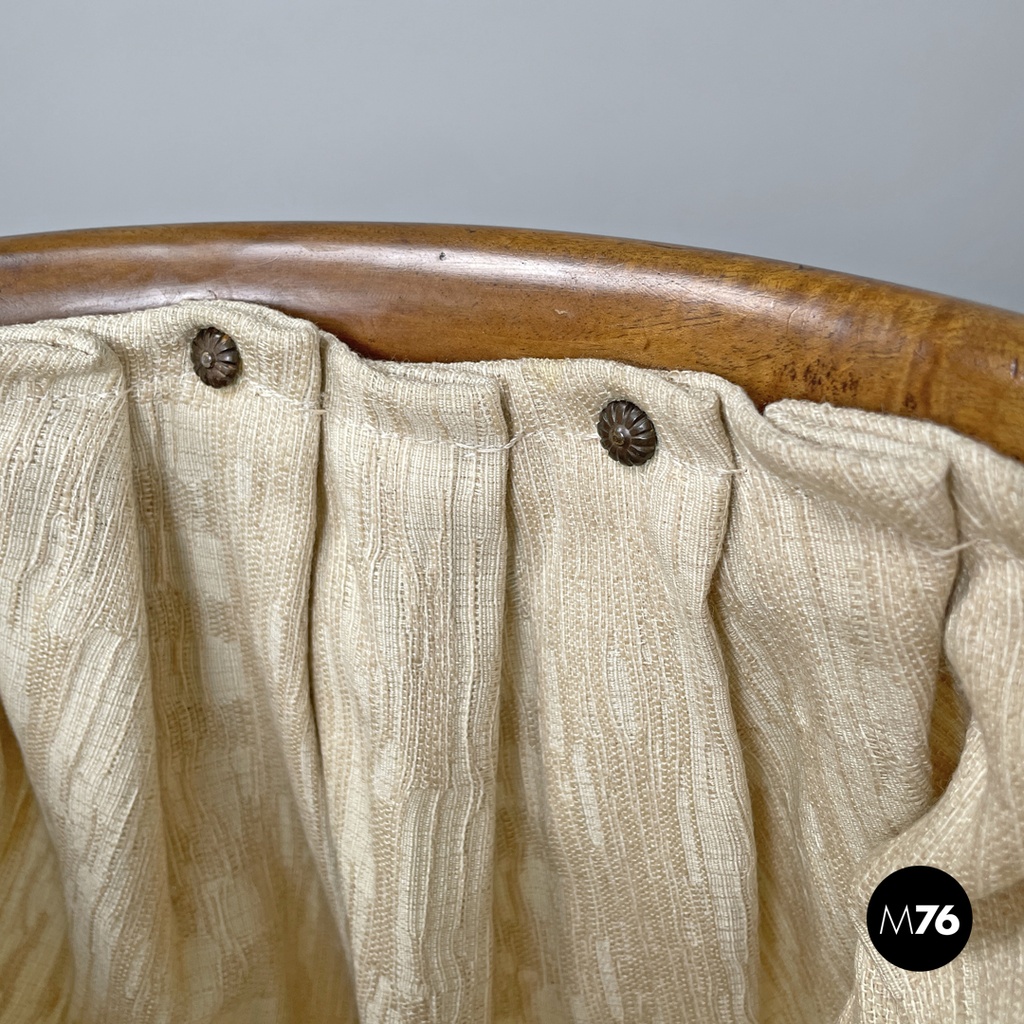 Italian antique sewing stand with wood basket and fabric lining, 1800s