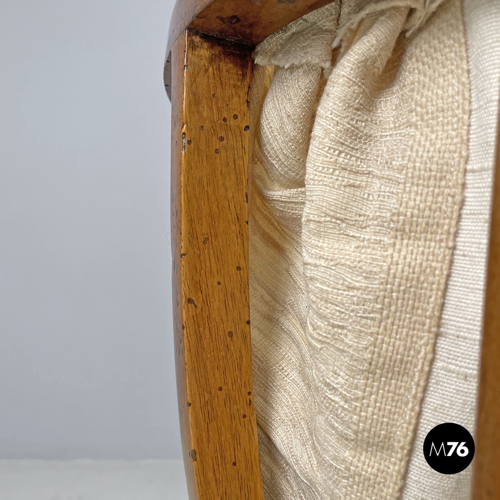 Italian antique sewing stand with wood basket and fabric lining, 1800s