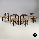 Italian mid-century modern Tub chairs in straw and wood, 1970s
