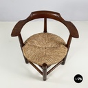 Italian mid-century modern Tub chairs in straw and wood, 1970s