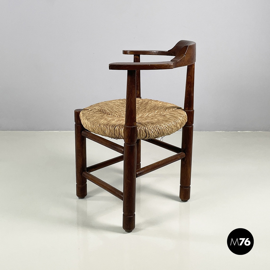 Italian mid-century modern Tub chairs in straw and wood, 1970s