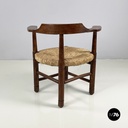 Italian mid-century modern Tub chairs in straw and wood, 1970s