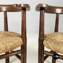 Italian mid-century modern Tub chairs in straw and wood, 1970s