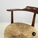 Italian mid-century modern Tub chairs in straw and wood, 1970s