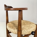 Italian mid-century modern Tub chairs in straw and wood, 1970s