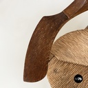 Italian mid-century modern Tub chairs in straw and wood, 1970s