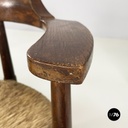 Italian mid-century modern Tub chairs in straw and wood, 1970s