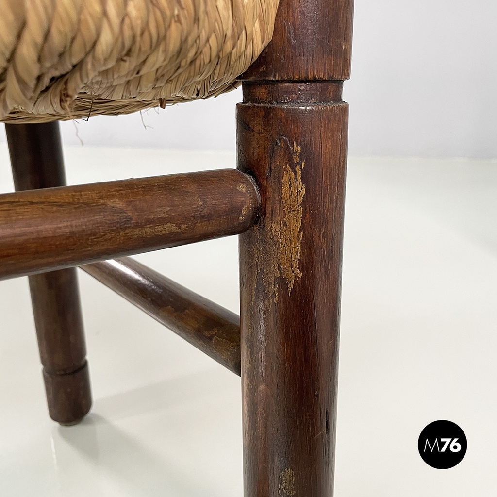 Italian mid-century modern Tub chairs in straw and wood, 1970s