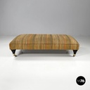 Italian modern pouf on brass wheels with orange and brown striped fabric, 1970s