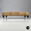 Italian modern pouf on brass wheels with orange and brown striped fabric, 1970s