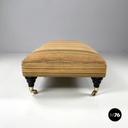 Italian modern pouf on brass wheels with orange and brown striped fabric, 1970s