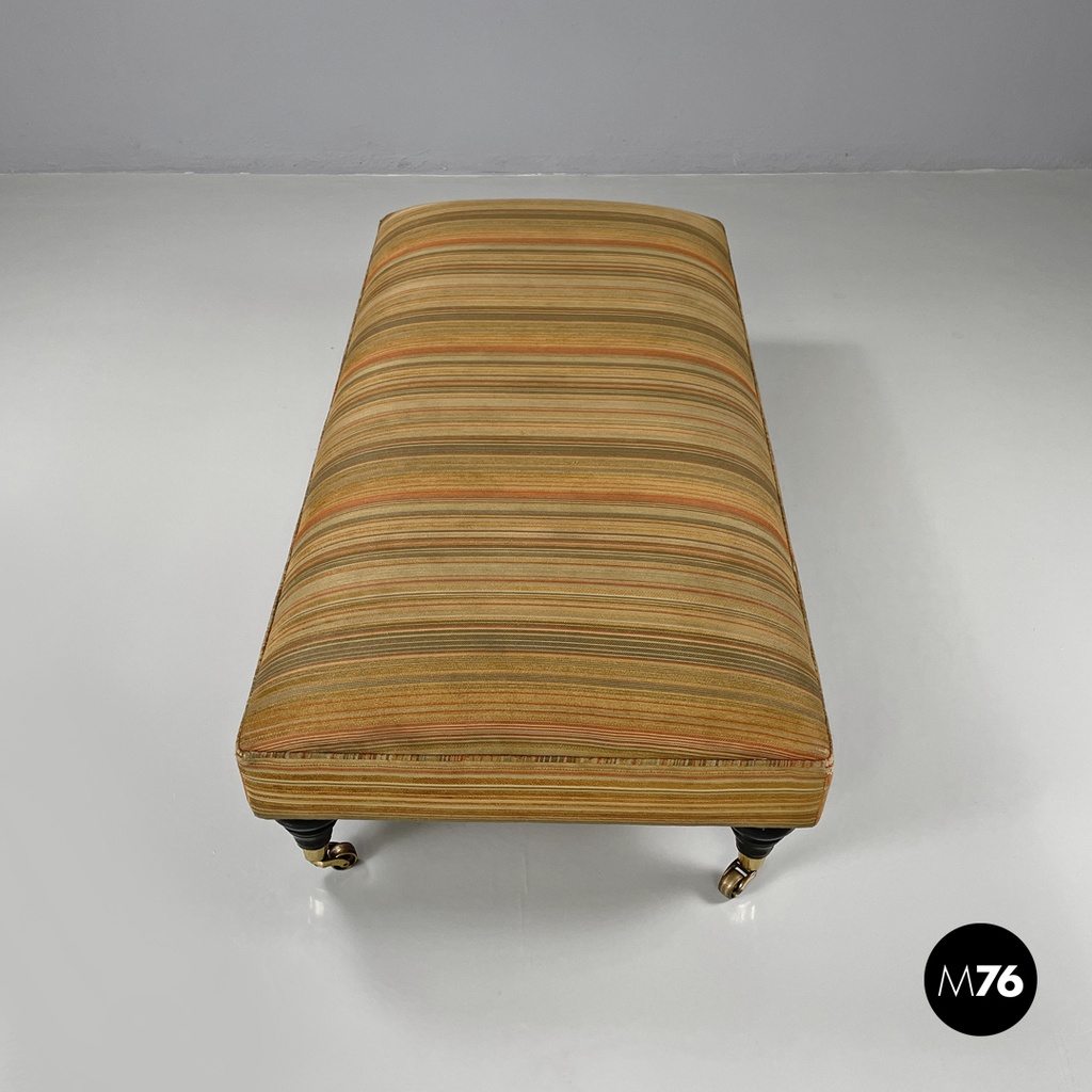 Italian modern pouf on brass wheels with orange and brown striped fabric, 1970s