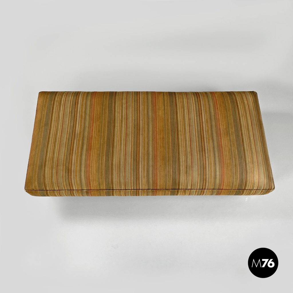 Italian modern pouf on brass wheels with orange and brown striped fabric, 1970s