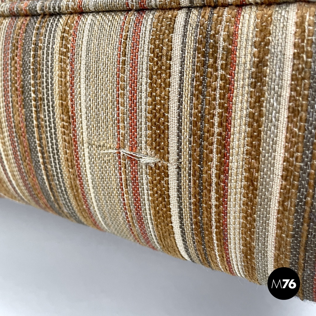 Italian modern pouf on brass wheels with orange and brown striped fabric, 1970s