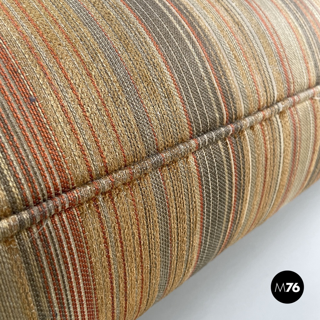 Italian modern pouf on brass wheels with orange and brown striped fabric, 1970s