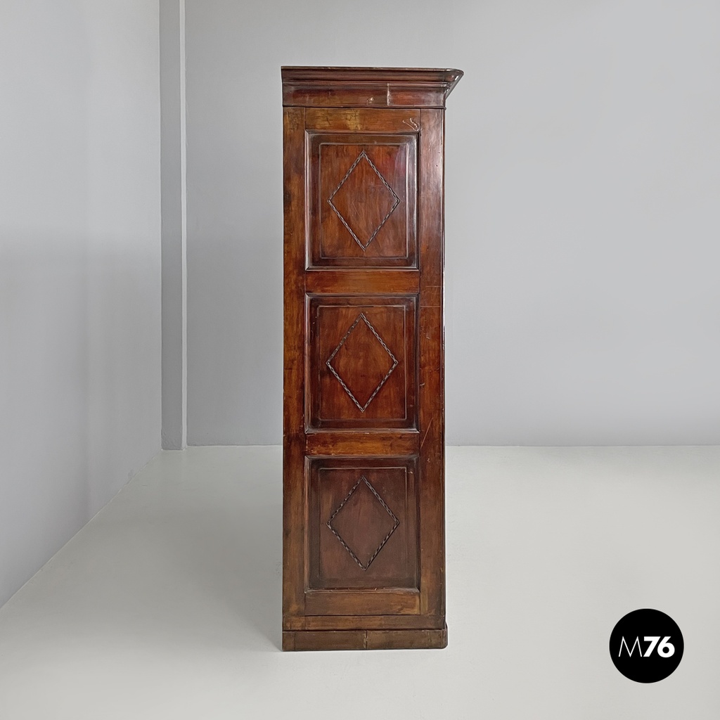 Italian Charles X style two-door wooden wardrobe with decorations, early 1800s