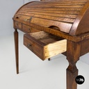 Italian antique wooden writing table with shutter and brass key, 1700s