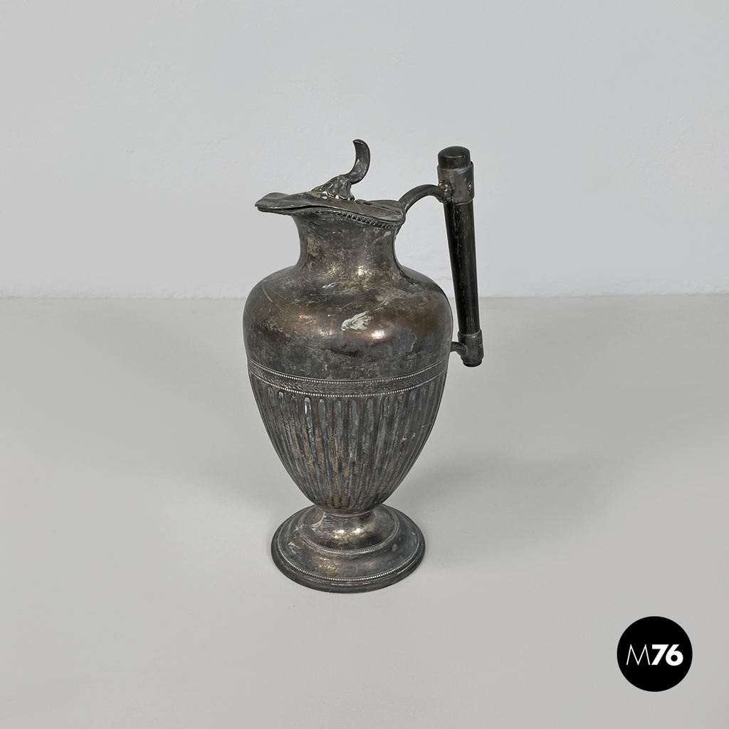 English Art and Crafts silver plate and wood jug or teapot by SB&M, early 1900s