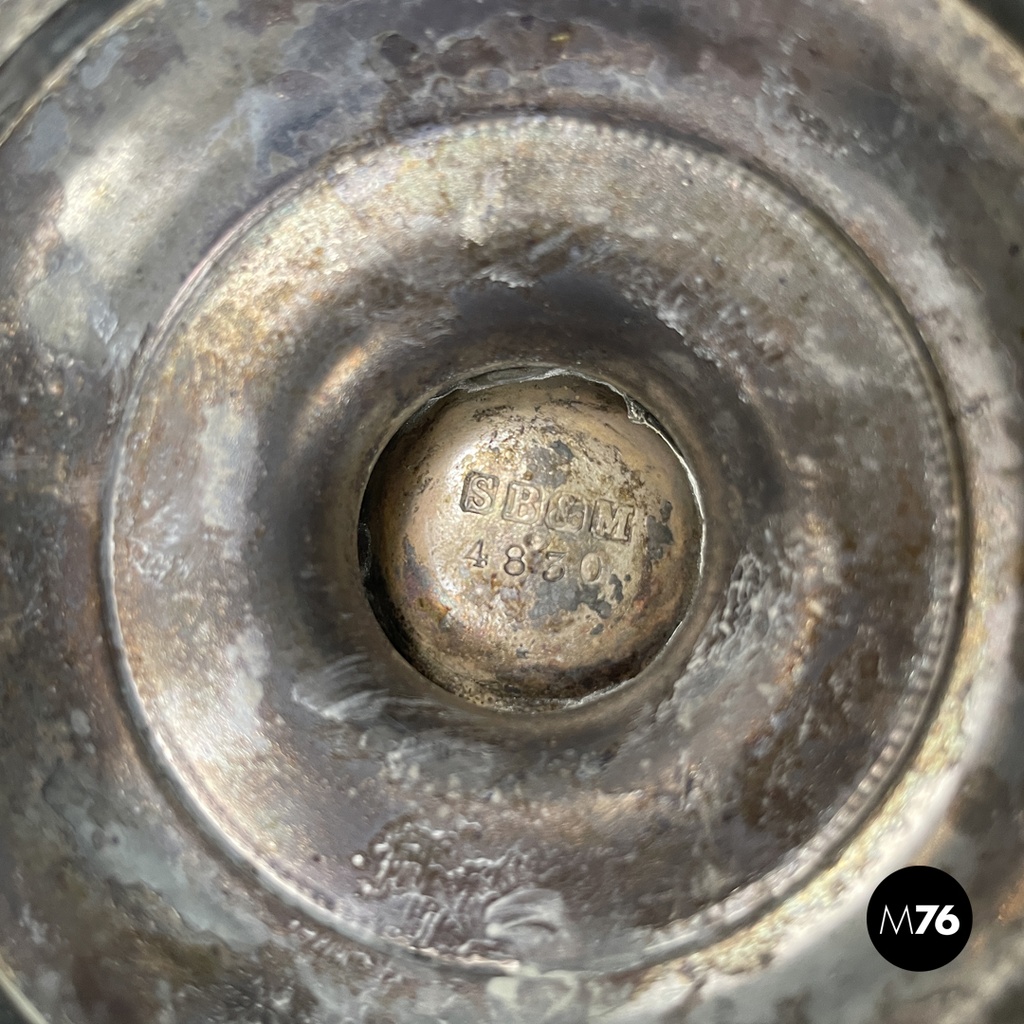 English Art and Crafts silver plate and wood jug or teapot by SB&M, early 1900s