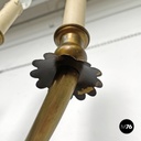 Italian modern three-armed decorated brass wall light with wooden candles, 1970s