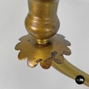 Italian modern three-armed decorated brass wall light with wooden candles, 1970s