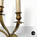 Italian modern three-armed decorated brass wall light with wooden candles, 1970s
