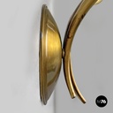 Italian modern three-armed decorated brass wall light with wooden candles, 1970s