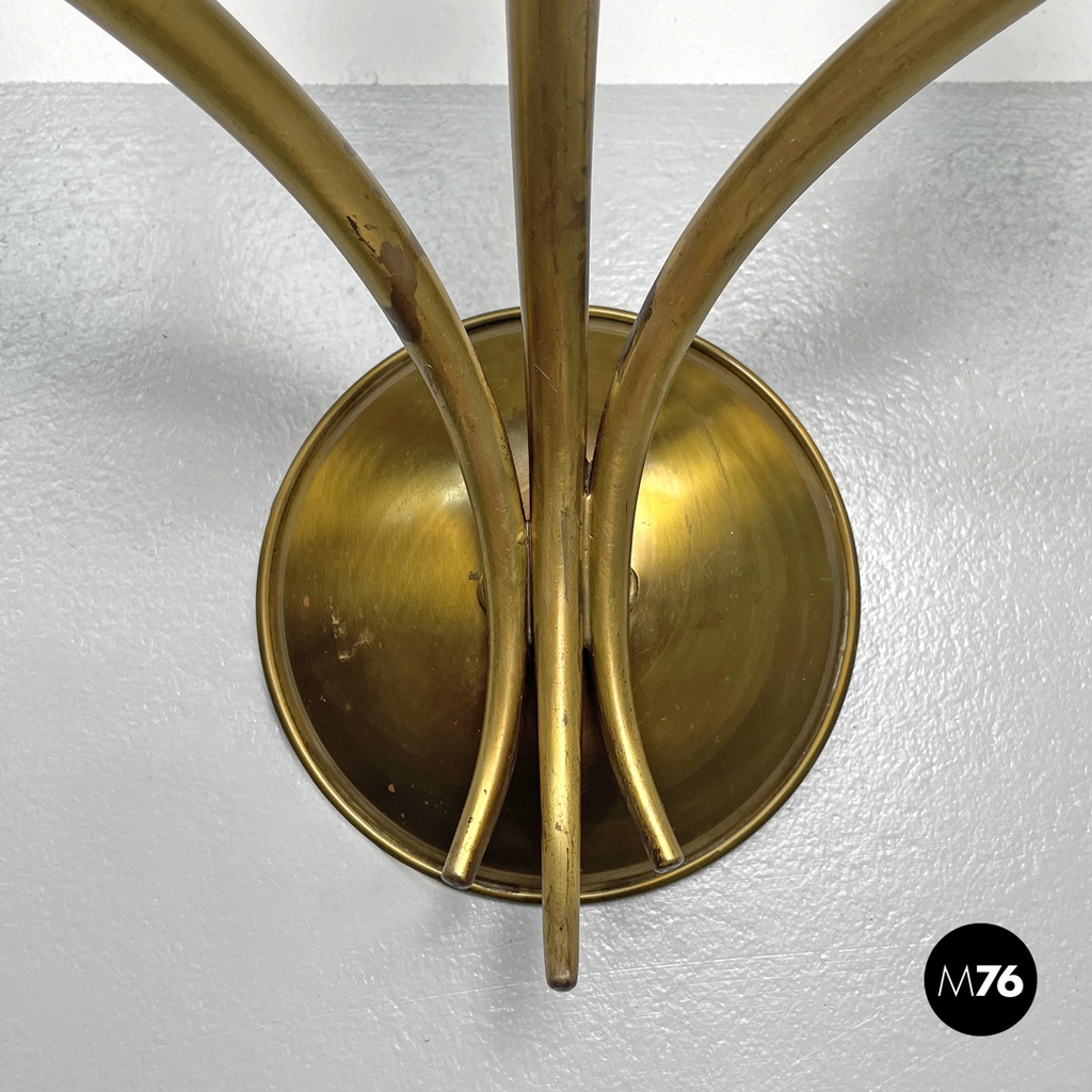 Italian modern three-armed decorated brass wall light with wooden candles, 1970s