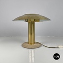Italian modern golden brass table lamp with a round beige marble base, 1970s
