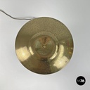 Italian modern golden brass table lamp with a round beige marble base, 1970s