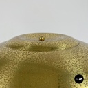 Italian modern golden brass table lamp with a round beige marble base, 1970s