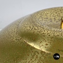 Italian modern golden brass table lamp with a round beige marble base, 1970s