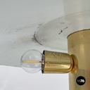 Italian modern golden brass table lamp with a round beige marble base, 1970s