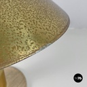 Italian modern golden brass table lamp with a round beige marble base, 1970s