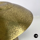 Italian modern golden brass table lamp with a round beige marble base, 1970s