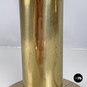 Italian modern golden brass table lamp with a round beige marble base, 1970s