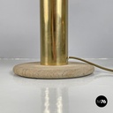 Italian modern golden brass table lamp with a round beige marble base, 1970s