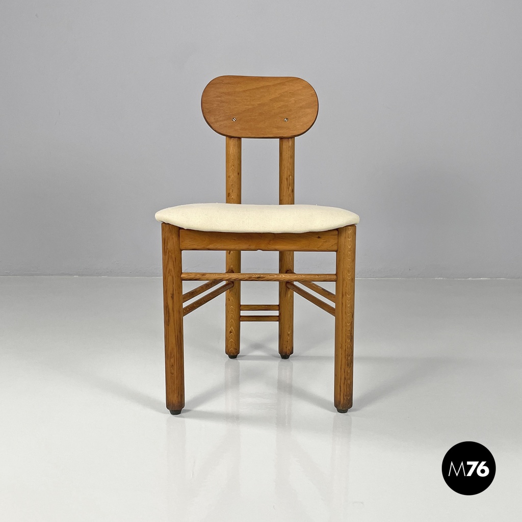 Italian mid-century modern chairs in wood and ivory white linen fabric, 1960s