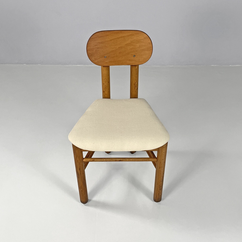 Italian mid-century modern chairs in wood and ivory white linen fabric, 1960s