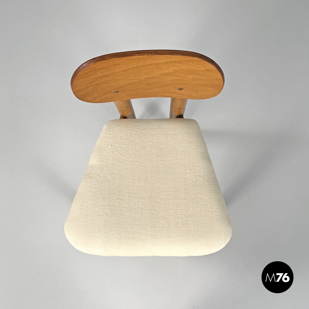 Italian mid-century modern chairs in wood and ivory white linen fabric, 1960s