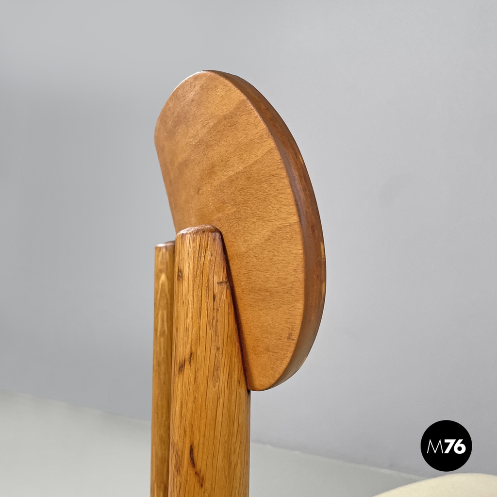 Italian mid-century modern chairs in wood and ivory white linen fabric, 1960s