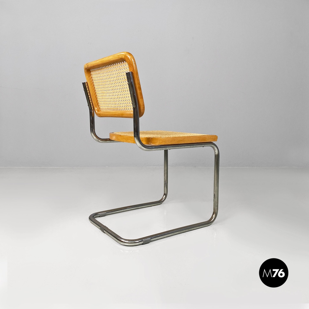Italian modern wood steel Vienna straw chairs Cesca style by Marcel Breuer, 1970